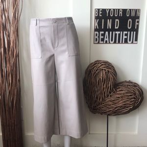 Cato Beige Wide Leg Cropped Faux Leather Pants